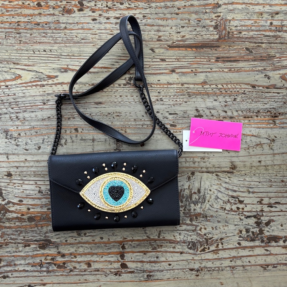 Black Eye-Embellished Crossbody Bag